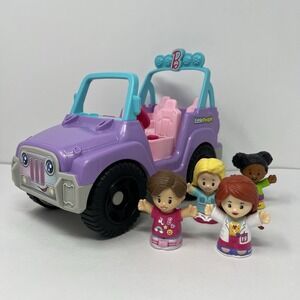 Fisher Price Little People Barbie Jeep Car Sings Talk + 4 Figures Toy Set